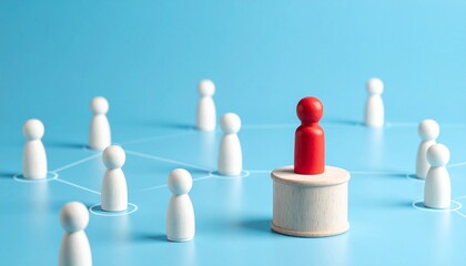 Obraz premium A unique red figure stands elevated amongst a group of white figures, symbolizing leadership and distinction