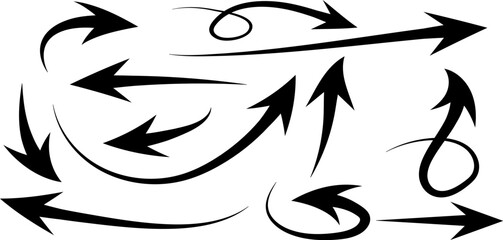 Hand Drawn Unique Curved Arrows Vector Set – Swirly, Loop, and Wavy Arrow Illustrations for Infographics and Presentations
