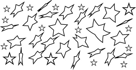 Outline Star Shapes Vector Set – Hand Drawn and Abstract Shooting Stars for Decoration and Design