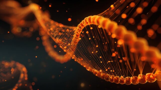 glowing orange dna helix strands - Powered by Adobe