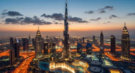 Bilder mit Rahmen Burj Khalifa Dubai Skyline at Sunset: Burj Khalifa and Fountain  © nov's