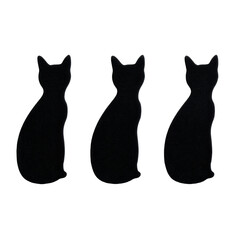 Three black cat silhouettes isolated on transparent background