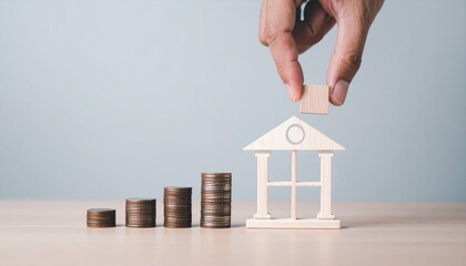 Building a secure financial future with wooden house and stack coins 