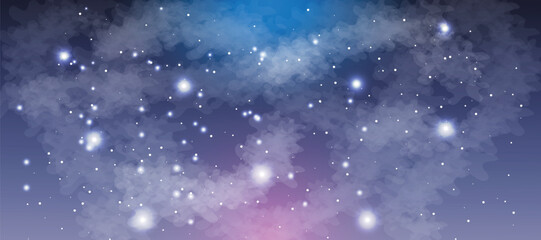 Space galaxy background with many stars. Realistic colorful cosmos with nebula and milky way. Space infinity with milky way starlight glow astronomical vector background