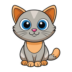 A fun cartoon vector illustration of a happy, smiling small kitten sitting and looking at the camera