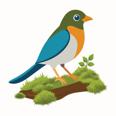 A colorful bullfinch sits on a tree branch, its silhouette captured against a white background in this cute vector illustration
