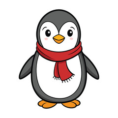 A cartoon penguin character is having fun in the snow and ice during winter