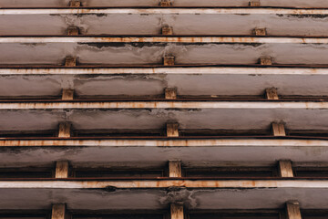 Rust-Stained Concrete Beams and Columns in Brutalist Parking Structure