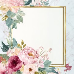 Elegant Floral Frame Invitation Design with Golden Border and Marble Background