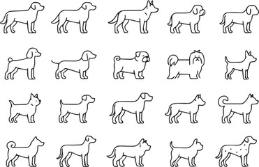 Dog Breeds Line Icon Set &ndash; Labrador, Golden Retriever, German Shepherd, Bulldog, Beagle, Poodle, Dachshund, Pug, Editable Stroke