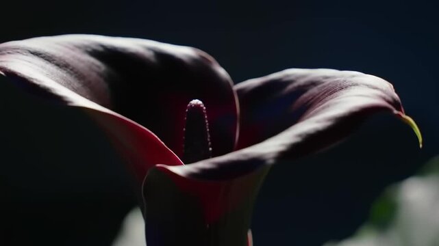 Close-up of a dark, deep-red Calla Lily