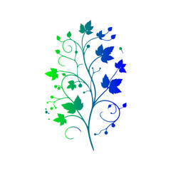 Gradient Blue Green Leafy Vine Swirl.