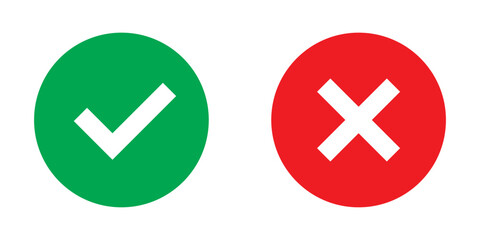Obraz premium Check mark and cross mark icon button. Colourful check box icon. Right and wrong buttons. Yes or no checkmark icons. Green tick box and red cross box on white background. EPS 10. 