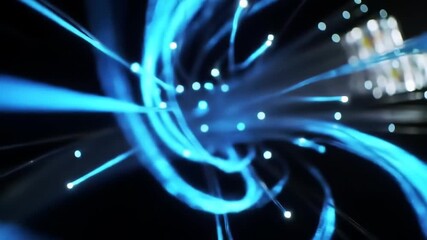 Abstract swirling blue light trails on a dark background - Powered by Adobe