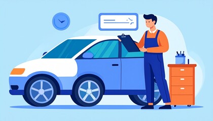 A mechanic checking and repairing car in a garage