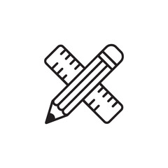 Pencil and ruler icon in outline style
