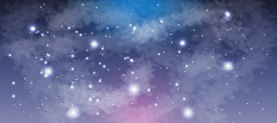 Space galaxy background with many stars. Realistic colorful cosmos with nebula and milky way. Space infinity with milky way starlight glow astronomical vector background