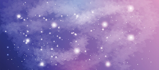 Space galaxy background with many stars. Realistic colorful cosmos with nebula and milky way. Space infinity with milky way starlight glow astronomical vector background