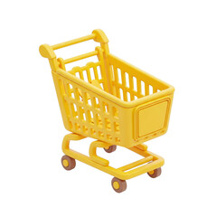 3d yellow shopping cart isolated on transparent background