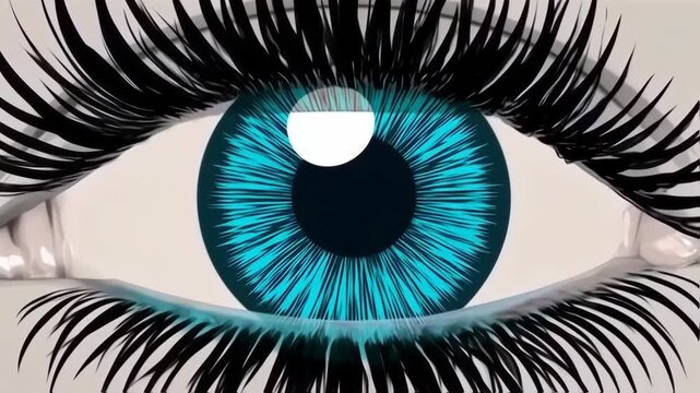 Close-up of an eye with dramatic lashes and a vibrant turquoise iris