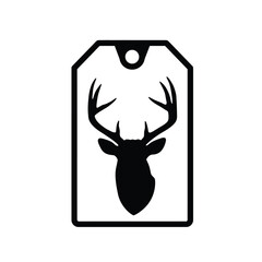Black deer head silhouette on white tag antlers