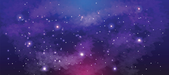 Space galaxy background with many stars. Realistic colorful cosmos with nebula and milky way. Space infinity with milky way starlight glow astronomical vector background