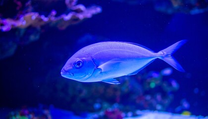 Vivid blue fish in aquarium