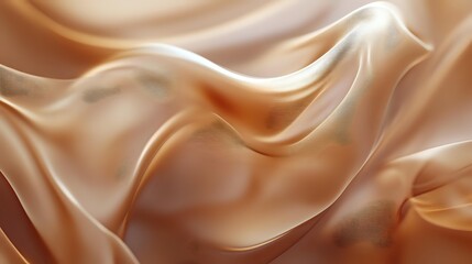 Fototapeta premium Luxurious flowing beige silk fabric with soft waves and folds creating elegant abstract background texture in warm golden tones. Suitable for luxury branding.