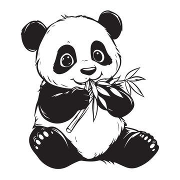 Sitting cute panda with bamboo isolated on white
