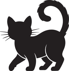 Obraz premium A cute black kitten vector illustration with a smile and a long tail