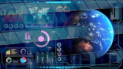 High-tech global network connection interface showing worldwide digital communication, data exchange, and internet connectivity. Global connection, data interaction, and worldwide communication. Thunk