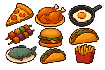 Delicious food assortment featuring pizza burger tacos... isolated on a transparent background
