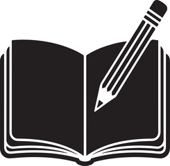 Naklejka premium Open book with pencil writing on pages silhouette