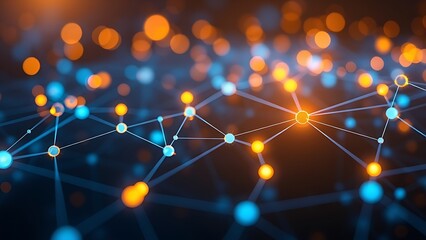 Abstract network of glowing connections in blue and gold, symbolizing business relationships and technology.