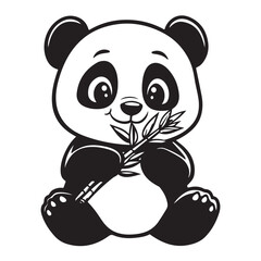 Sitting cute panda with bamboo isolated on white