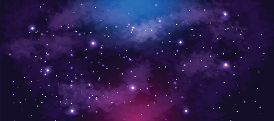 Space galaxy background with many stars. Realistic colorful cosmos with nebula and milky way. Space infinity with milky way starlight glow astronomical vector background