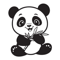 Obraz premium Sitting cute panda with bamboo isolated on white