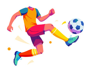 Soccer player kicks the ball. The colorful vector illustration
