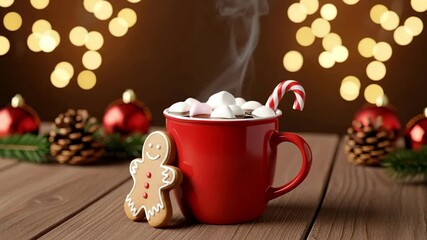 Cozy Christmas Hot Chocolate: Festive Mug, Marshmallows, and Gingerbread Cookie - Powered by Adobe