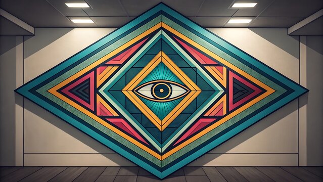 Abstract geometric eye pattern in a modern room with a diamond shape - Powered by Adobe