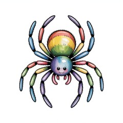 Cute Watercolor Spider with Rainbow-Colored Legs on White Background – No Text