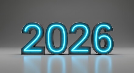 2026: Neon-Lit Metallic Numerals, Futuristic New Year's Eve Countdown Design