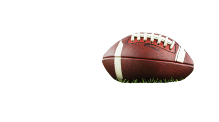 Isolated american football on grass pitch ready for play on white background 