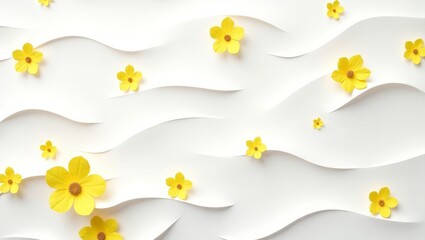  Minimalist Yellow Flowers with White 3D Layered Abstract Background &ndash; Modern Botanical Art
