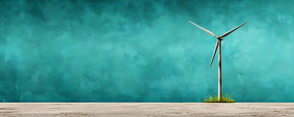 Energy stock market wind concept, A solitary windmill stands against a vibrant blue background, symbolizing renewable energy and innovation in a serene, natural landscape.