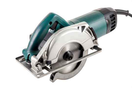 Green silver circular saw tool isolated on a transparent background