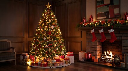 christmas tree in the fireplace