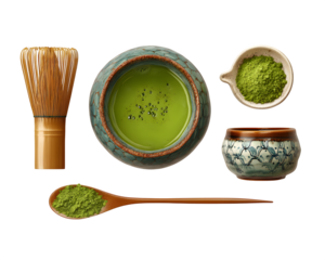 Experience vibrant wellness with authentic matcha preparation tools and a freshly whisked green tea beverage for a healthy lifestyle.