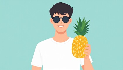 A person with a pineapple, exuding summer vibes and a tropical feel
