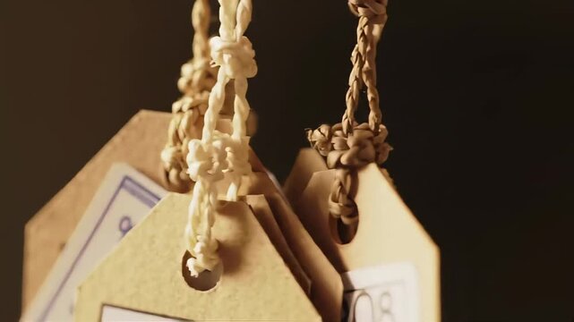 Closeup of Beige Kraft Paper Tags with Rope